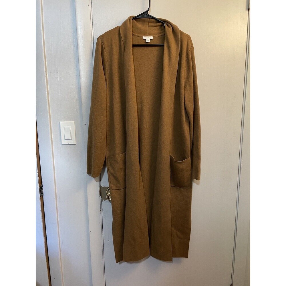 J Jill Sweater Womens M Camel Brown Knit Cotton Wool Cardigan Long Open Front
